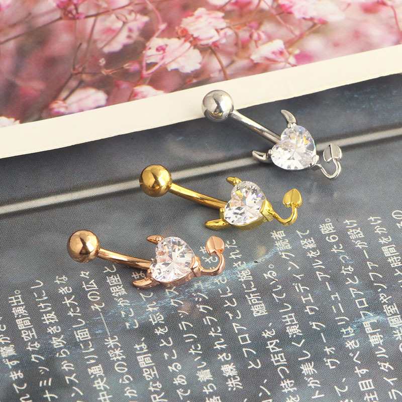 Rose Gold Heart Belly Button Ring 316L Surgical Steel Curved Barbell Dangle Navel Piercing Jewelry - Image 5