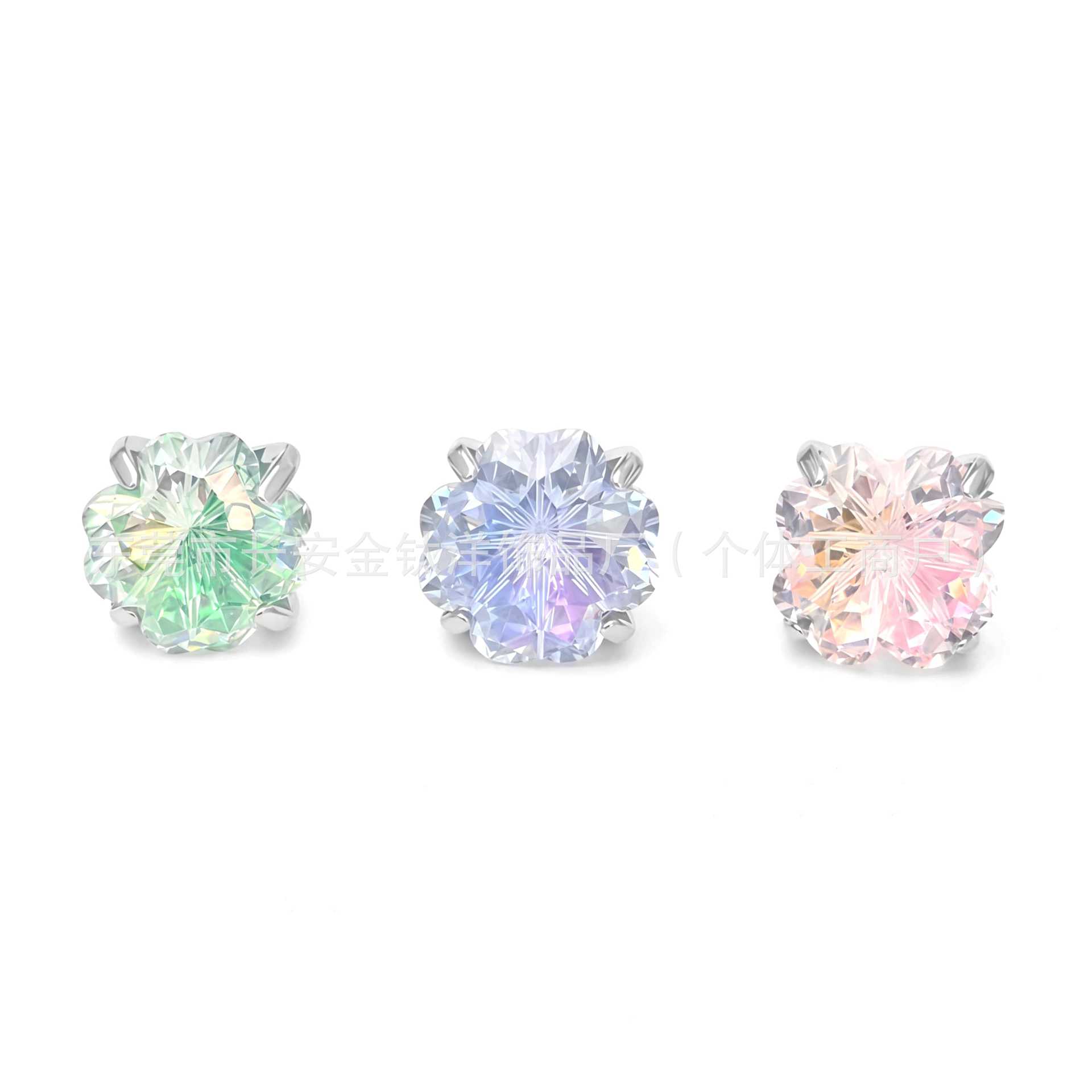 F136 Titanium Round Base Claw-Set Four-Leaf Clover Gradient Lip Stud Ear Stud Ear Bone Stud G23 Titanium Alloy Body Piercing Jewelry - Image 4
