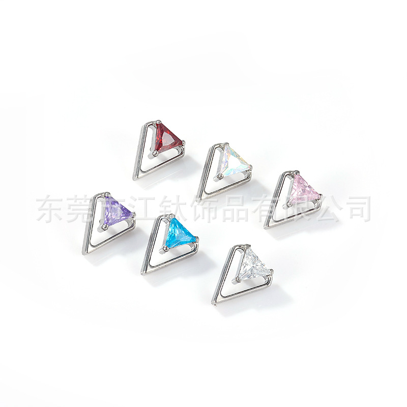 G23 Titanium Ear Cartilage Stud Triangular Hollow CZ Implant Post - 1.2x10mm - Image 5