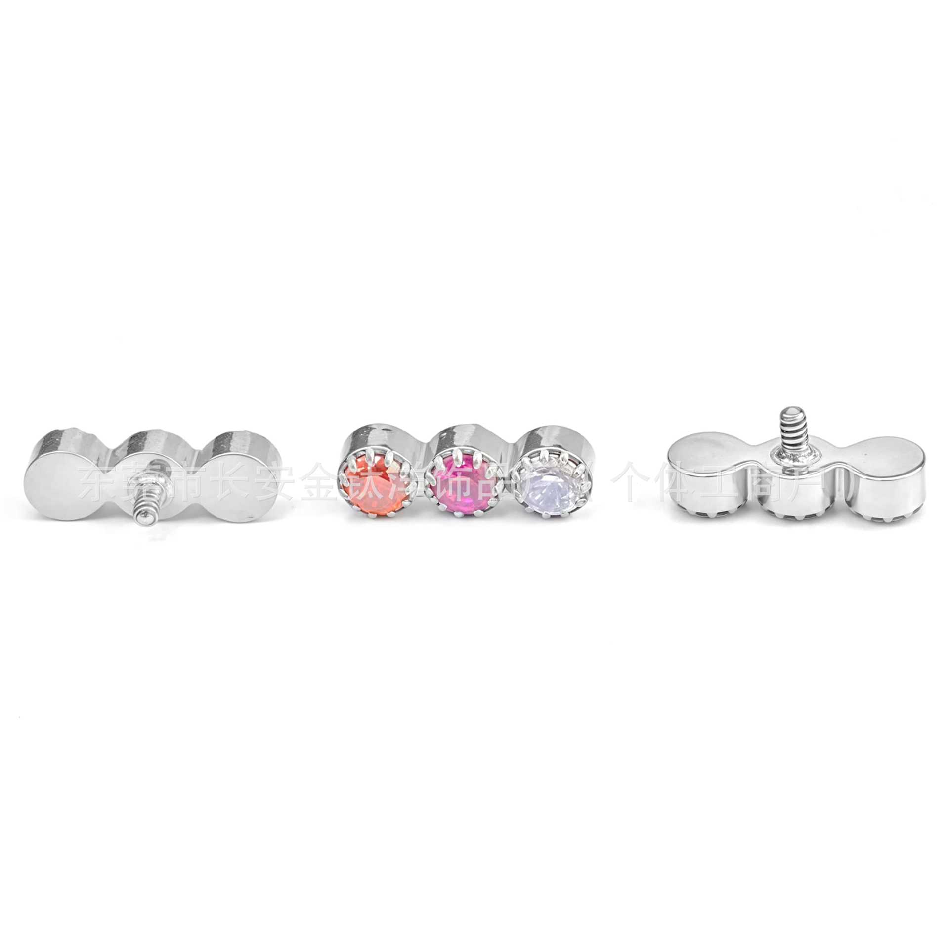 F136 Titanium Inner Tooth Straight Three-Zircon Lip Nose Ear Piercing Jewelry - 1.2mm*14mm - Image 2