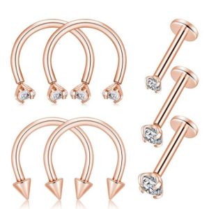 7-Piece Stainless Steel Diamond Earring Nose Nail Lip Tongue Piercing Jewelry Set