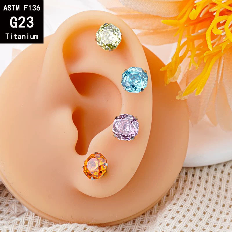 F136 Titanium 6mm Eight-sided Heart Rose Cut Bowl Bottom Earring G23 Titanium Alloy Gradient Ear Bone Nail Lip Nail Tongue Nail - Image 4