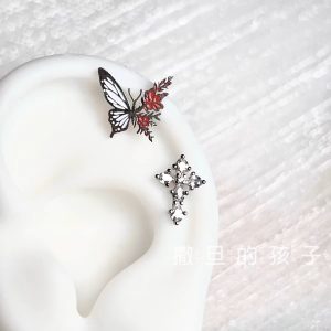 Rebirth Butterfly Ear Bone Stud Titanium Steel Screw Ball Earring - Cold Wind Earth Waste Style