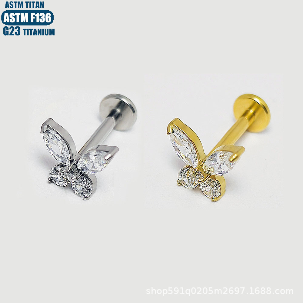 F136 Titanium Alloy Zircon Lip Stud Butterfly Fawn Inner Spiral Septum Pierced Earrings Eye Ear Stud - Image 4