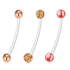 3-Piece Long Soft Rod Industrial Earring Umbilical Piercing Jewelry Set, 316L Surgical Steel, 38mm