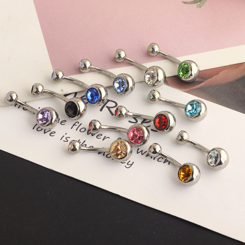 G23 Titanium Belly Button Ring Double Head CZ Zircon Umbilical Nail Body Piercing Jewelry - Image 2