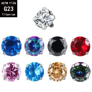 G23 Titanium Four Claw 5A White Stone Lip Nail, Replacement Head, Ear Bone Nail, External Thread Piercing Jewelry