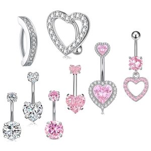 Creative Heart Belly Button Ring Set - 8 Mixed Styles Stainless Steel Body Piercing Jewelry Wholesale
