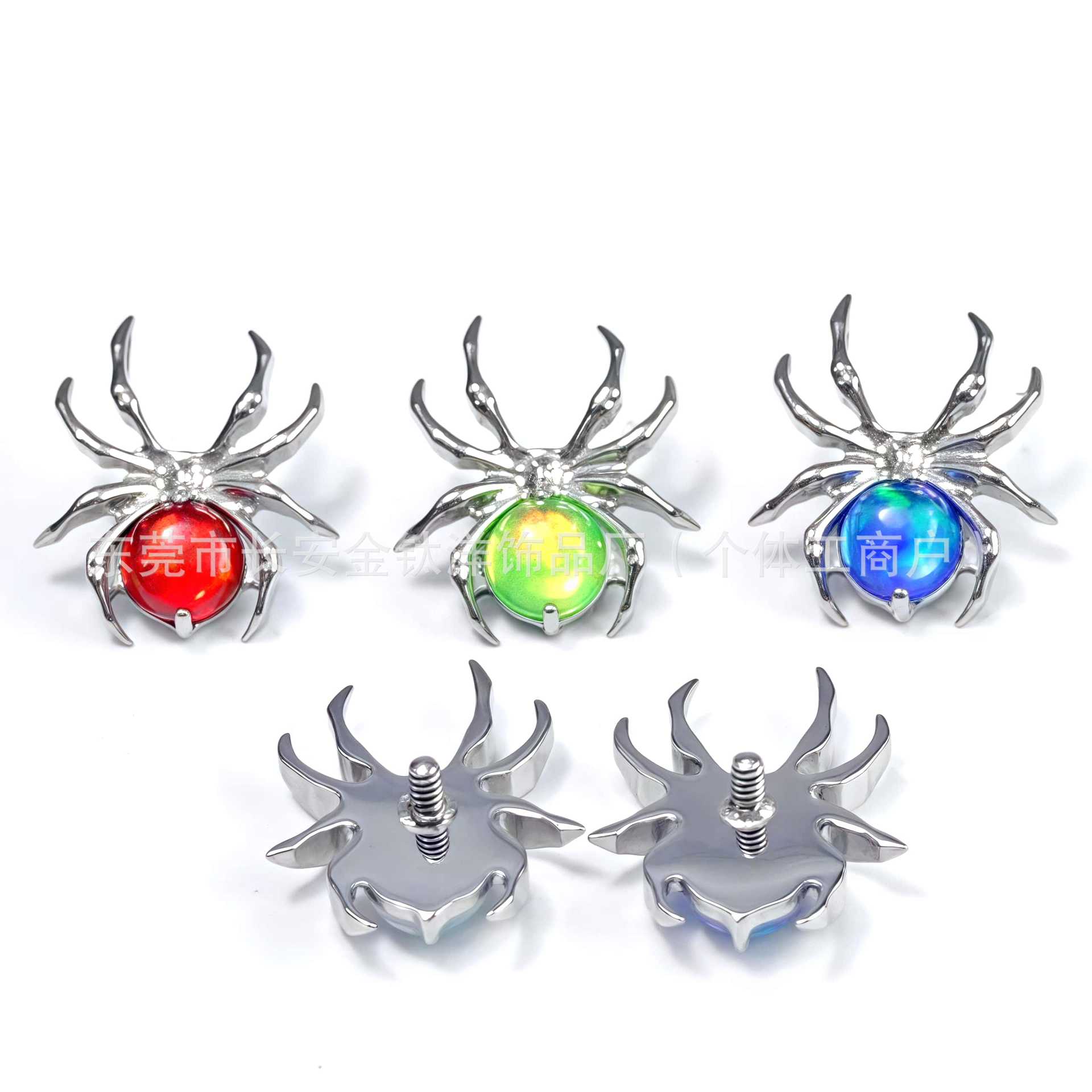 Titanium Spider Inlaid Opal Lip Stud Cochlear Piercing - 1.2mm x 14mm Labret Stud - Image 4