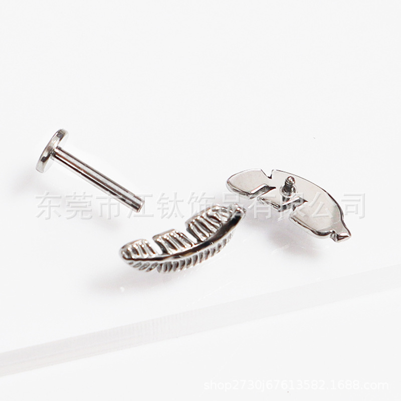 G23 Titanium Feather Ear Studs Cartilage Lip Nail Internal Thread Body Piercing Jewelry - Image 2