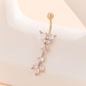 Gold Butterfly Horse Eye Navel Ring Copper Inlaid Stone Belly Button Jewelry for Women