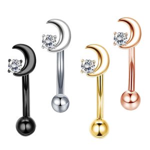 16G Stainless Steel Micro-Inlaid Zircon Moon Star Ear Stud Screw Ball Fashion Earrings for Women