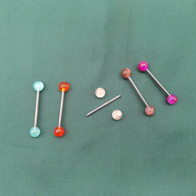 G23 Titanium Tongue Nail with Cat's Eye Stone Effect Acrylic Ball Barbell - Tongue Piercing Jewelry - Image 3