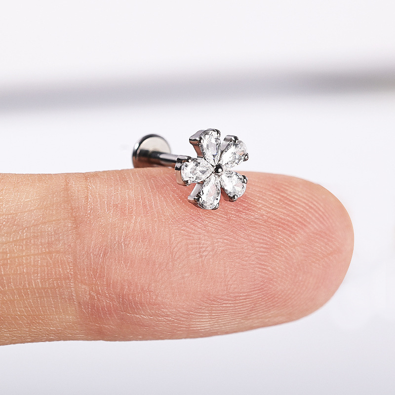 Zesen G23 Diamond-Encrusted Titanium Lip Stud with Zircon - ASTM F136 Titanium Alloy Labret Stud for Lip, Ear, Cartilage, Helix, Tragus, Conch, Daith, Rook Piercing - Image 2
