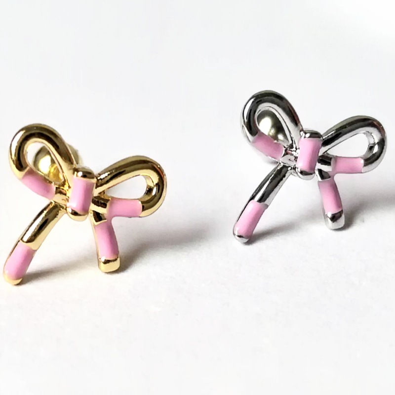 Sweet Cool Personality Titanium Steel Ear Bone Nails Dripping Oil Bow Screw Earrings Unique Niche Design - Image 3