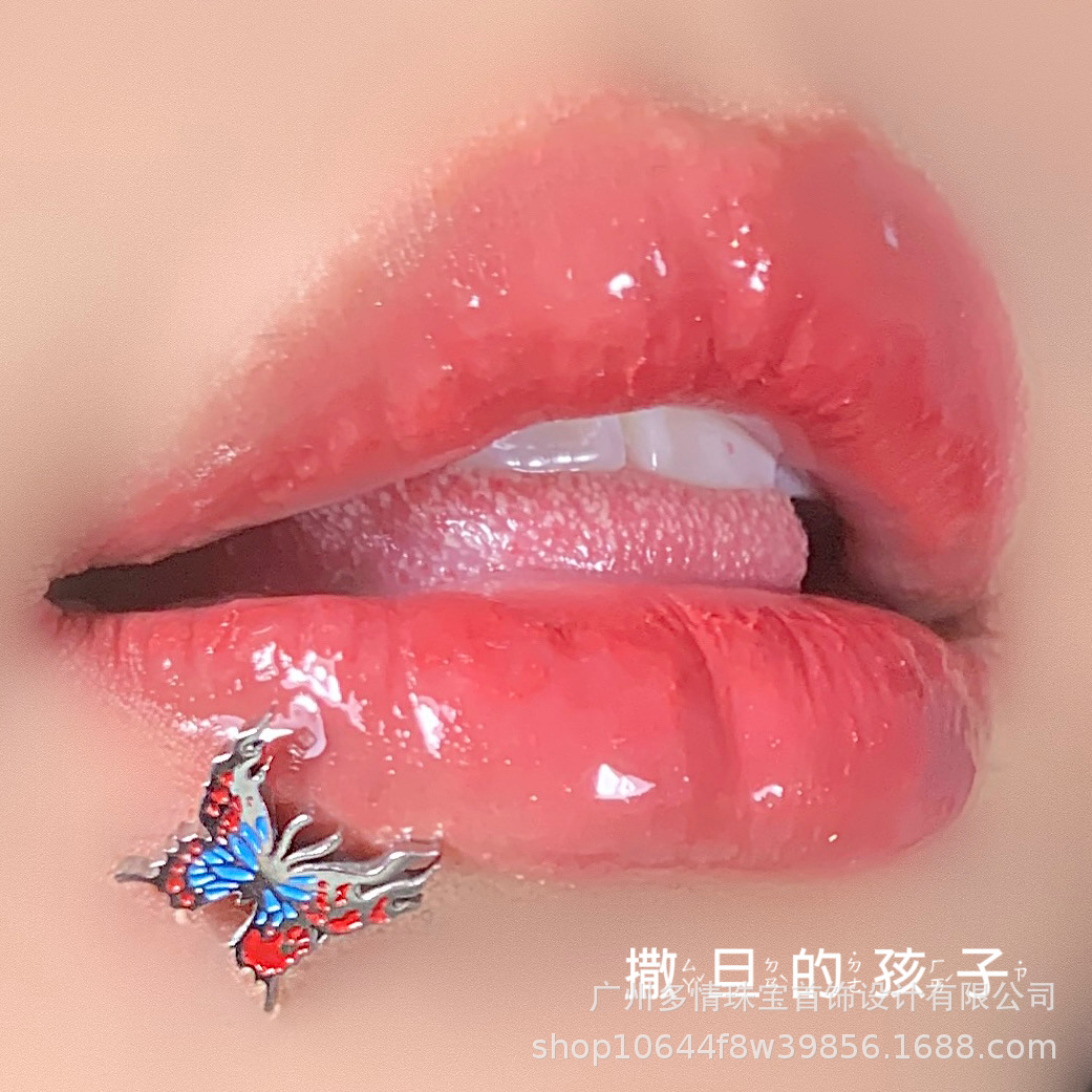 London Butterfly Lip Labret Stud Internal Thread 316L Surgical Steel 12mm 1.2mm Blue Red Lip Piercing Jewelry - Image 3