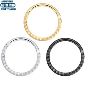 Black Pyramid CNC Carved Seamless Nose Ring - F136 Titanium Alloy Hoop Earring for Fashion Women