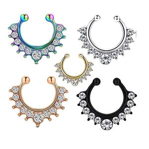 Rose Gold Stainless Steel Fake Nose Ring Geometric Hoop Piercing Jewelry