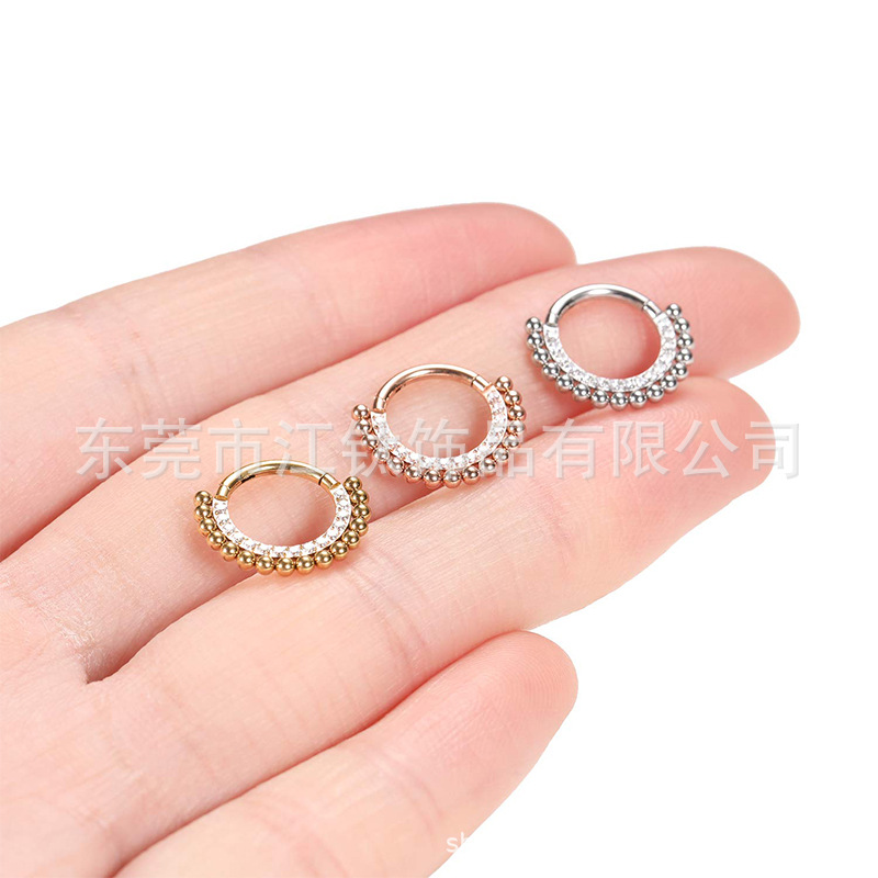 G23 Titanium Nose Ring with 5A Zircon Inlay Ball - ASTM F136 Body Piercing Jewelry - Image 3