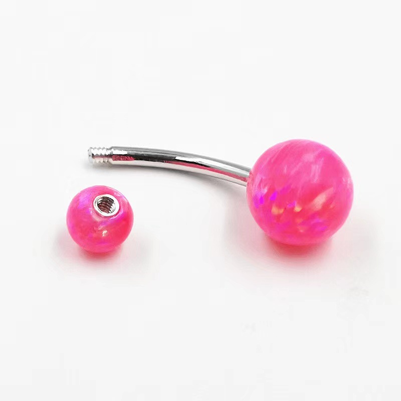 G23 Titanium Curved Barbell Belly Button Ring with Genuine Australian Opal - Image 4