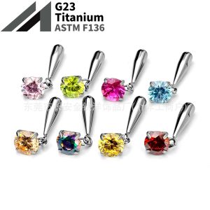 F136 Titanium Water Drop 5A Zircon Pendant Earring, Ear Bone Stud, Navel Stud, G23 Titanium Alloy Body Piercing Jewelry