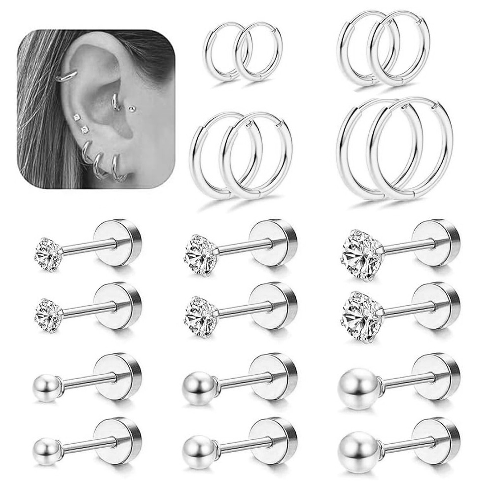 Fashion Zircon Ear Bone Nail Earrings for Women - 316L Surgical Steel, Gold Plated, Geometric Flower Design - European & American Style, In Stock Wholesale - Image 2