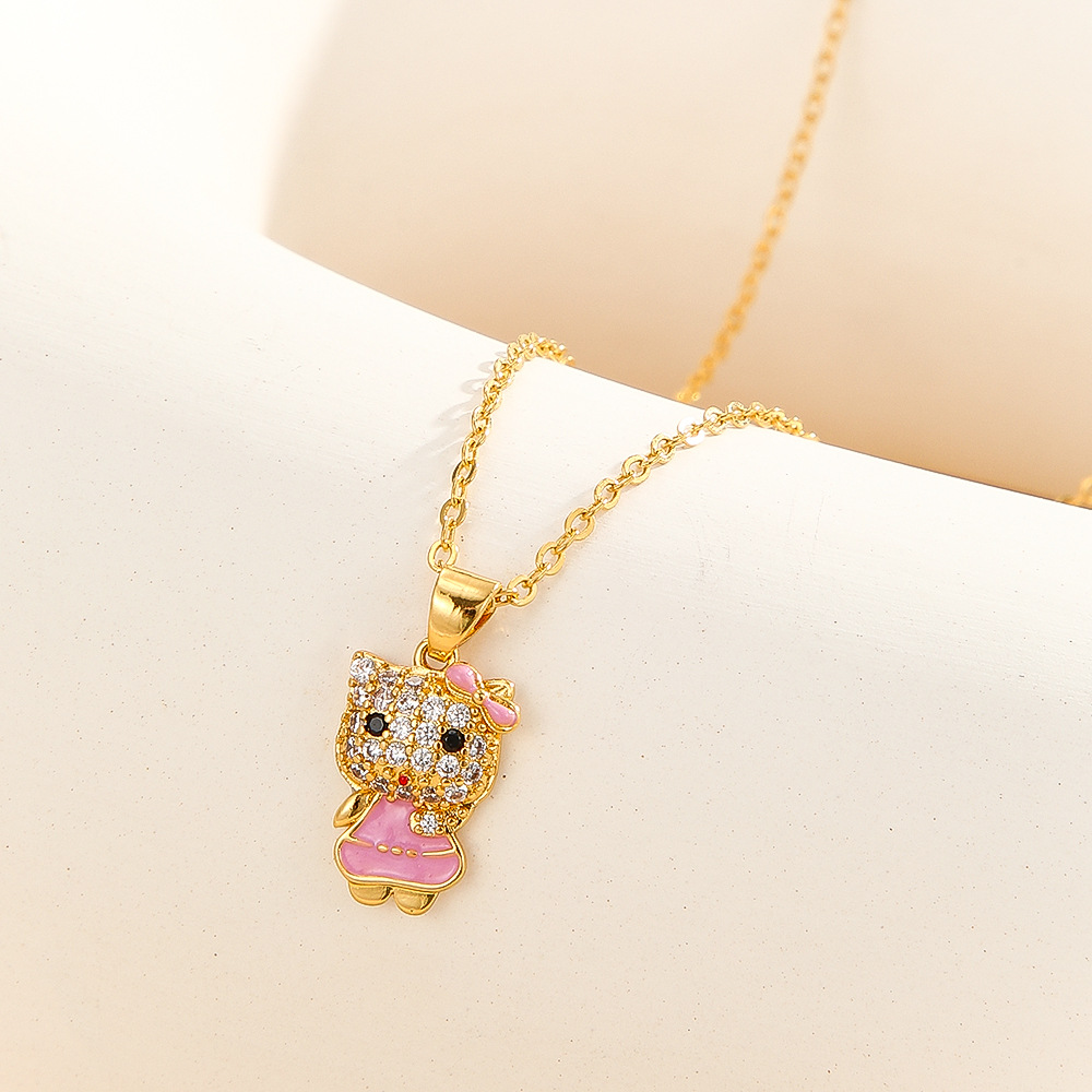 Cartoon Kitten Oil Drop CZ Necklace, Super Flash Women's Pendant Chain, Light Luxury Fashion Jewelry - Image 2