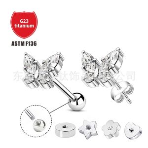 G23 Titanium Butterfly Ear Bone Nail Piercing Jewelry - ASTM F136 Titanium Alloy Flat Back Stud