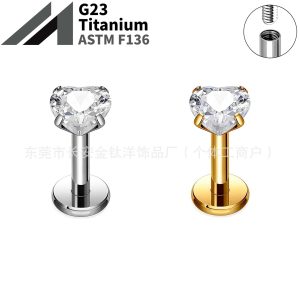 F136 Titanium Four-Claw 5A Heart Zircon Nose Stud Nail Earring Piercing Jewelry