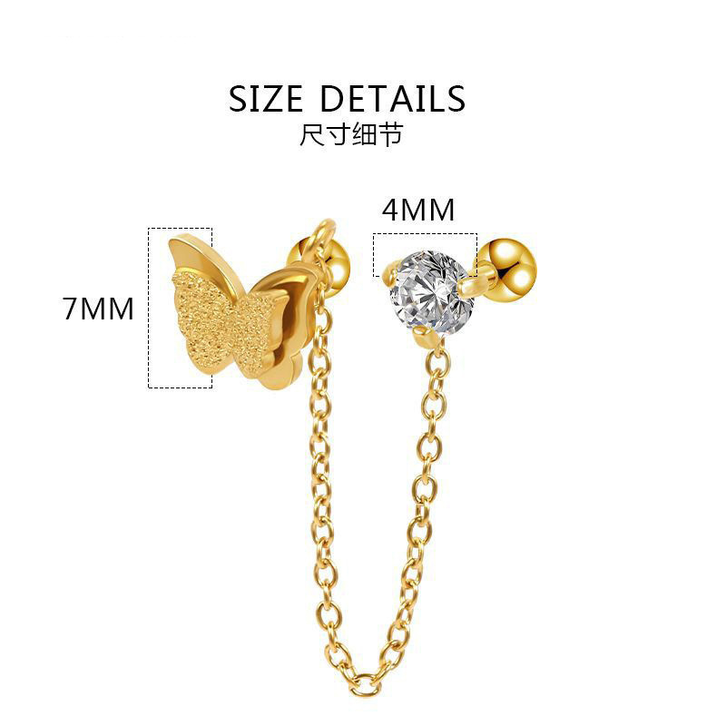 Butterfly Stainless Steel Earring - Rose Gold Zircon Ear Bone Nail for Women - Image 5