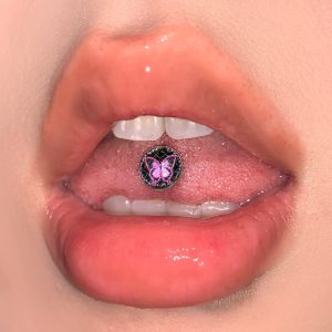 4-Color Gradient Butterfly Tongue Barbell Titanium Steel External Thread Tongue Ring Piercing Jewelry for Men Women