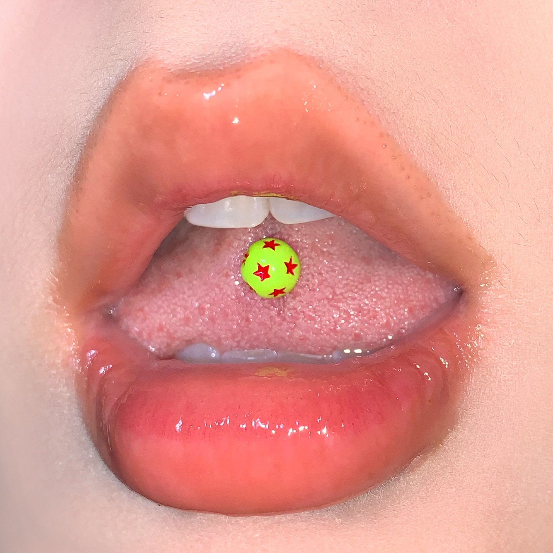 Double-Headed Round Ball Five-Pointed Star Tongue Barbell, 10 Colors Acrylic, European & American Trendy Body Piercing Jewelry, Wholesale - Image 3