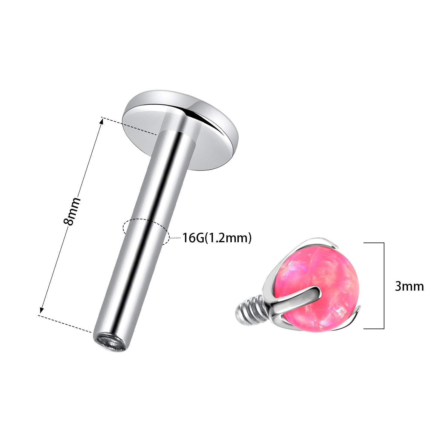 G23 Titanium Opal Ball Labret Stud Ear Cartilage Lip Nose Piercing Jewelry 16G - Image 2