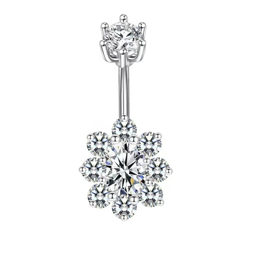 Copper Inlaid Zircon Flower Belly Button Ring Multi-Zircon Belly Nail Wholesale - Image 2