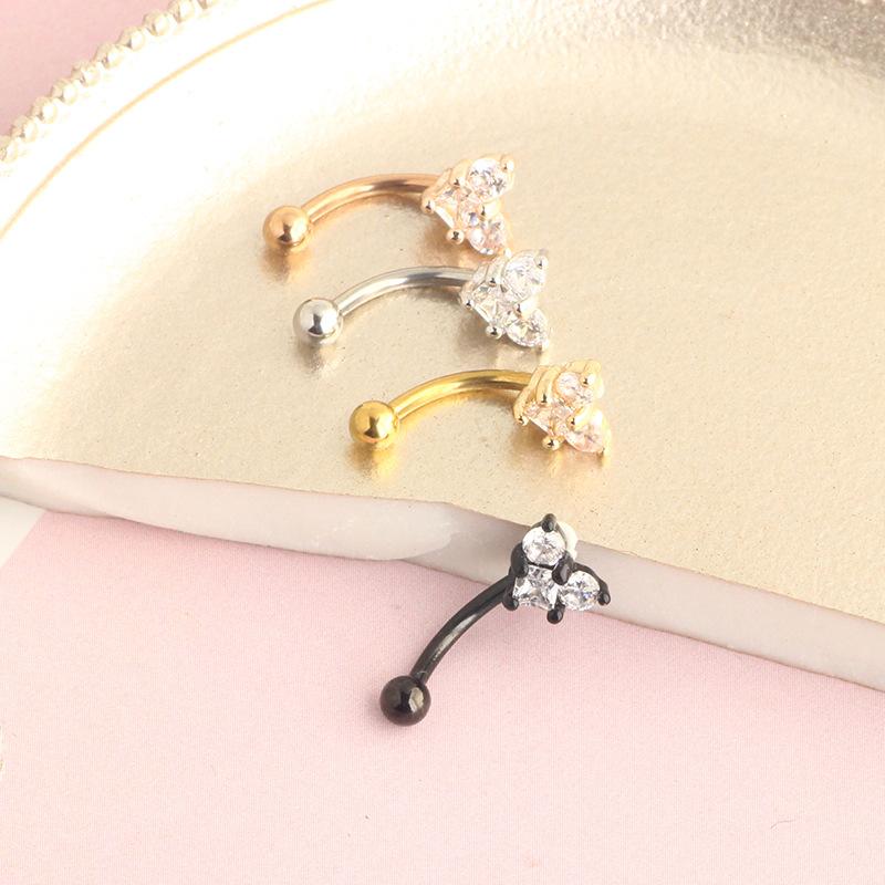 Rose Gold Star Love Ear Bone Nail Screw Twist Ball Arc Earrings Stainless Steel Micro Inlaid Zircon Eyebrow Jewelry for Women - Image 5
