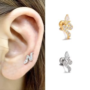 18K Gold Plated Copper Snake Ear Bone Stud Screw Twist Lock Cartilage Earring