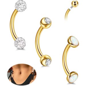 Wholesale Stainless Steel Belly Button Ring with Real Opal Ball, 10mm Navel Nail, Body Piercing Jewelry