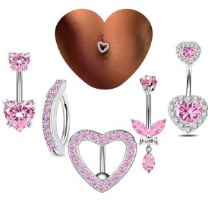 Amazon New Heart-shaped Round Piercing Jewelry Navel Ring Copper Set Zircon Stainless Steel Umbilical Nail