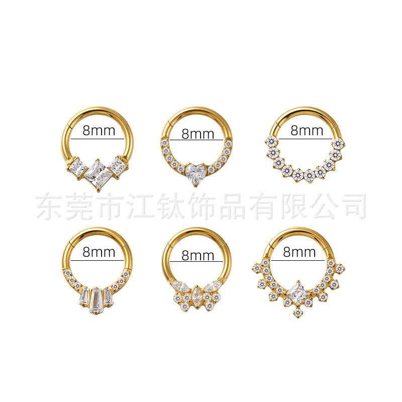 G23 Titanium Nose Ring with Zircon Inlay, Closed Ring Ear Bone Hoop, ASTM F136 Titanium Alloy Body Piercing Jewelry - Image 2