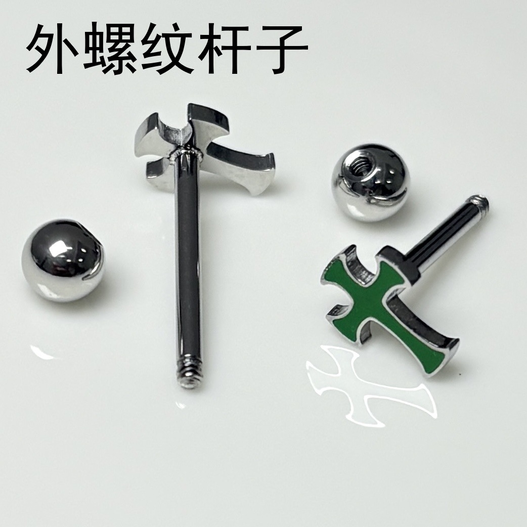 Sweet Green Cross Tongue Barbell 316L Surgical Steel External Thread Drinkable Tongue Piercing Jewelry - Image 4
