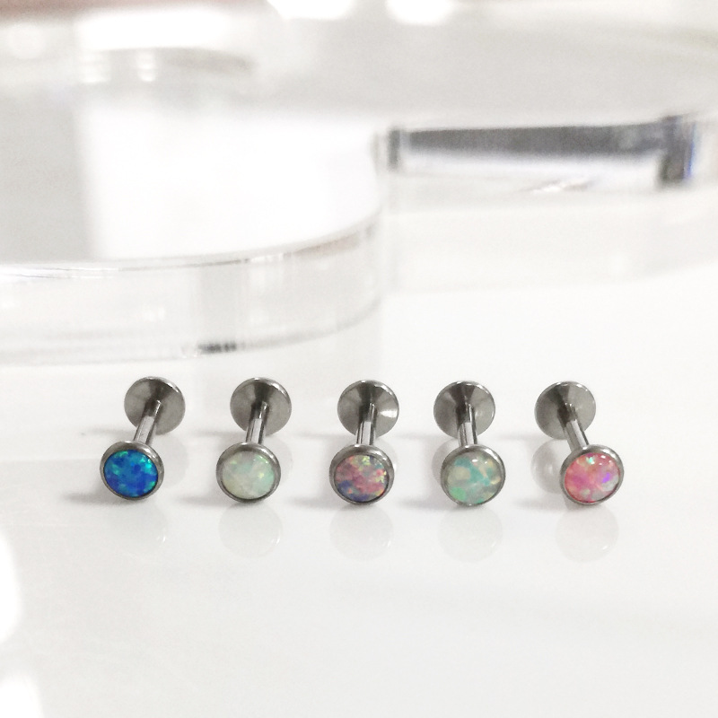 F136 Titanium Opal Lip Nail Bag Inlaid Internal Thread Ear Bone Nail G23 Titanium Alloy Body Piercing Jewelry Ear Studs - Image 2