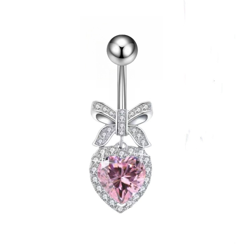 Creative Heart-Shaped Zircon Navel Ring, Gold Pink Belly Button Piercing Jewelry, Light Luxury Style, 2024 Spring - Image 5