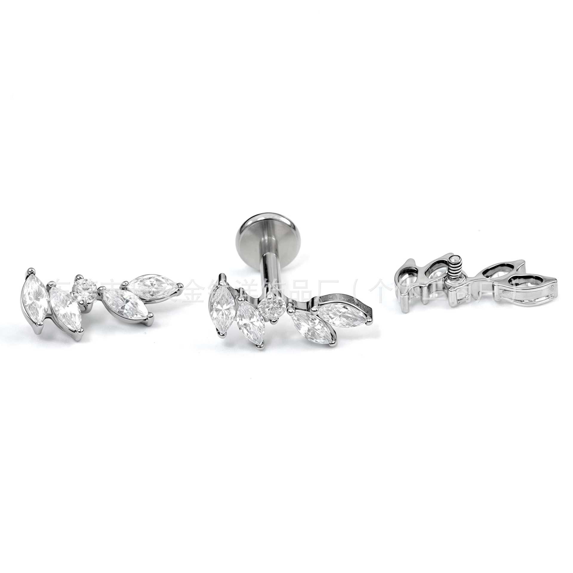 Titanium Horse Eye Leaf Zircon Lip Nail Nose Nail Ear Nail G23 Alloy Piercing Jewelry Ear Bone Nail Cochlear Nail - Image 2