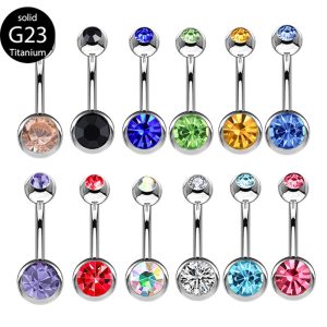 G23 Titanium Belly Button Ring Double Head CZ Zircon Umbilical Nail Body Piercing Jewelry