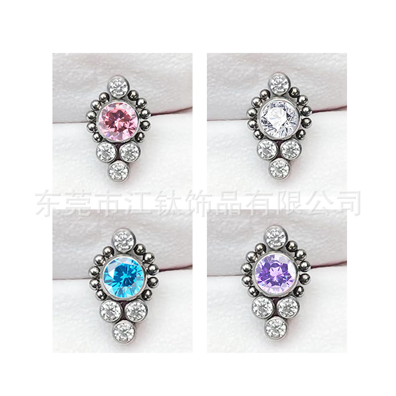 F136 Titanium Lip Labret Stud with Zircon Ball Screw-On Lip Ring - Image 3