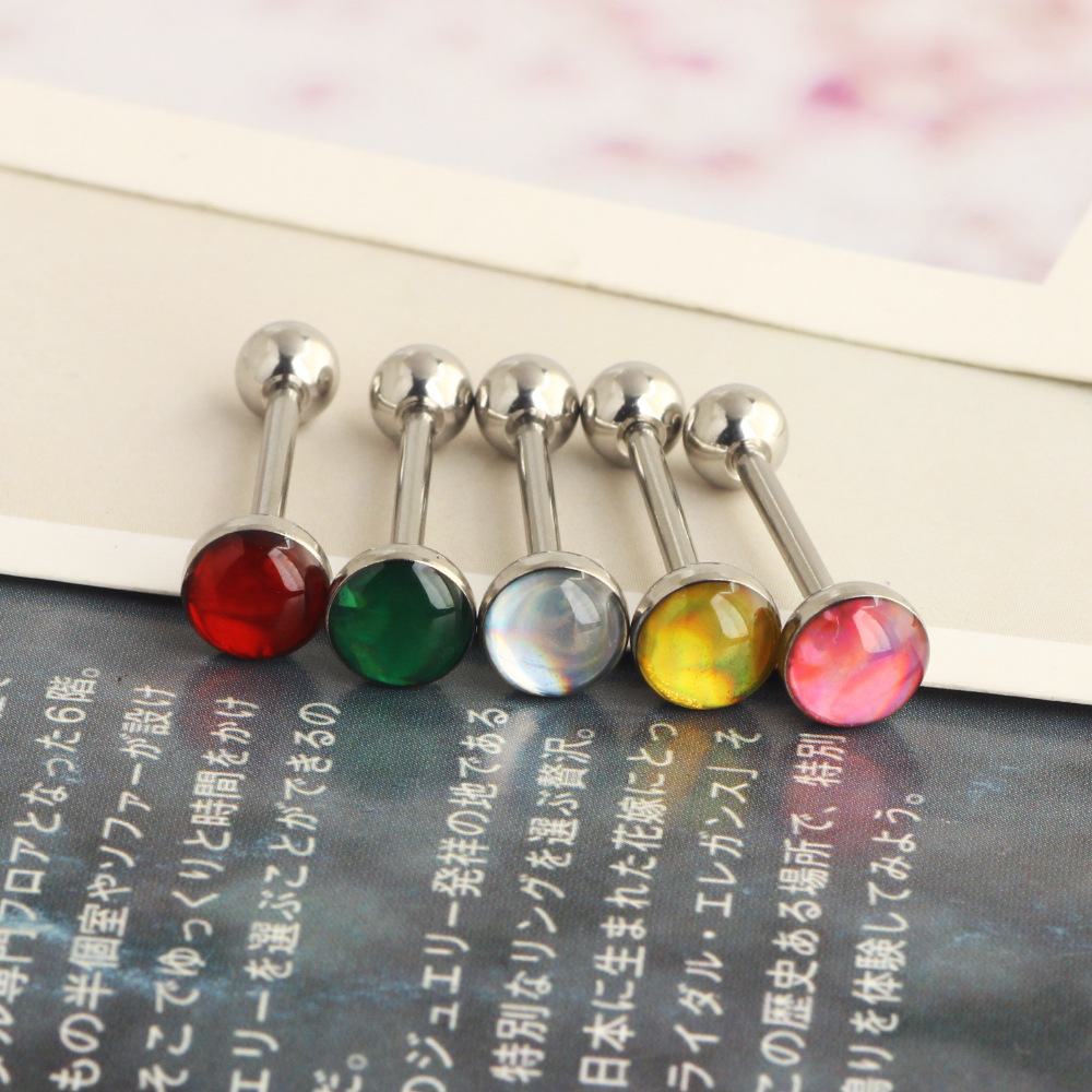 14G Star Red Stainless Steel Externally Threaded Tongue Barbell Tongue Ring - Image 3