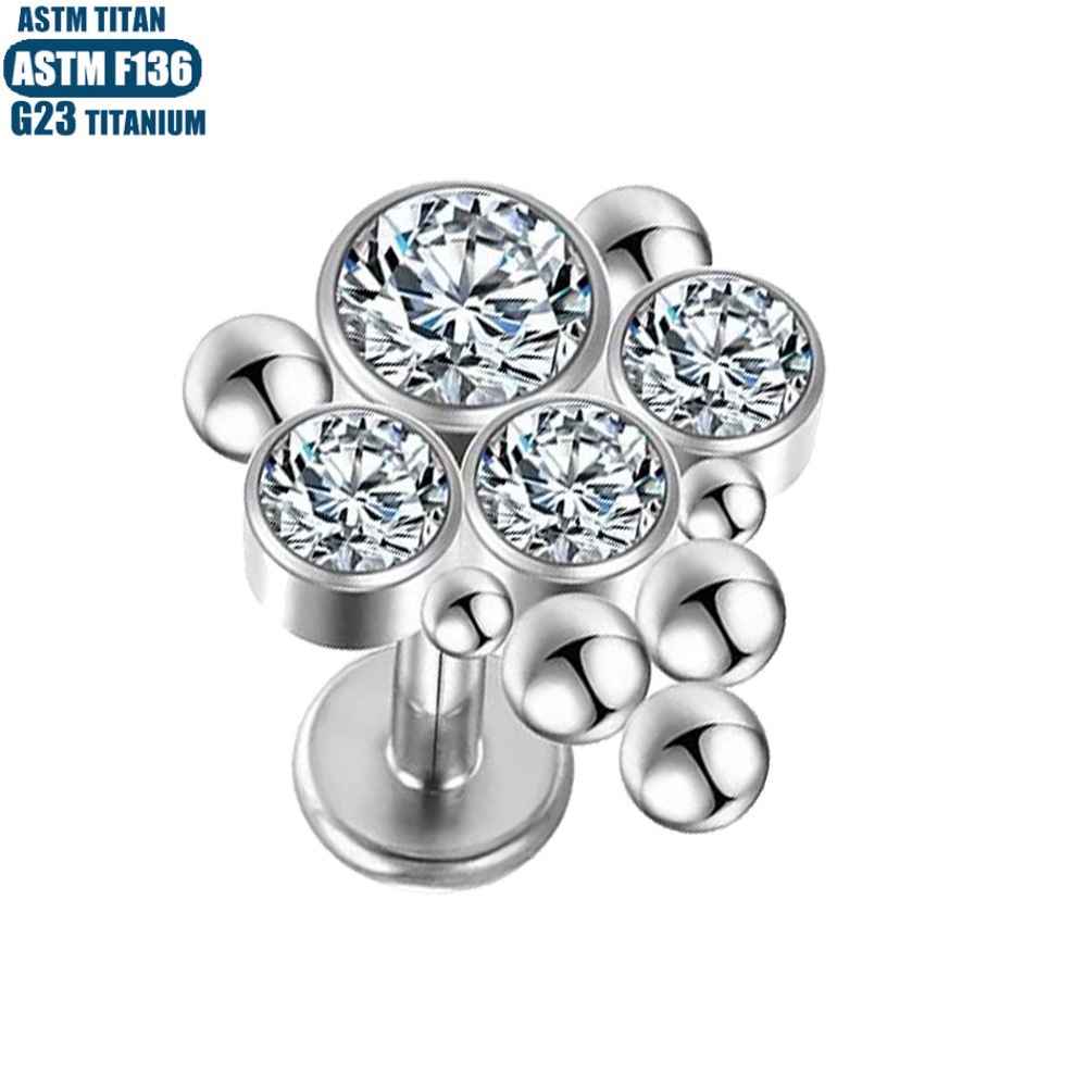 F136 Titanium Piercing Earrings Zircon Welding Bead Internal Thread Small Ear Nail Lip Nail Human Piercing Jewelry - Image 3