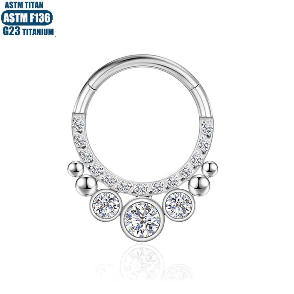 G23 Titanium Alloy Zircon Earrings Nose Ring Cartilage Hoop Bead Cluster Seamless Ring Septum Ear Bone Ring Jewelry - Image 2
