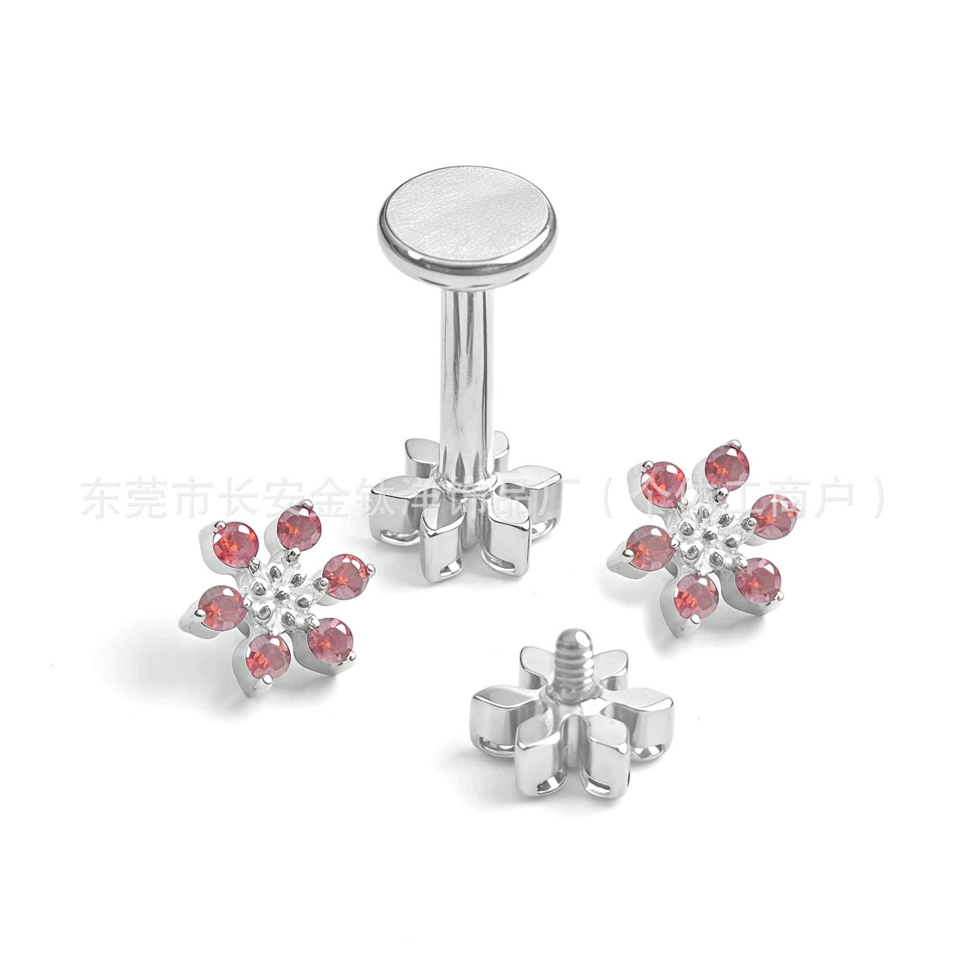 F136 Titanium Six-Petal Flower Zirconia Stud Earrings - Nose Studs, Earlobe Studs, G23 Titanium Alloy Body Piercing Jewelry, Ear Cartilage Studs - Image 2