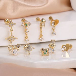 2023 New Geometric Cross Earrings for Men Women Stainless Steel Screw Back Ear Nails Fashion Jewelry Rose Gold
